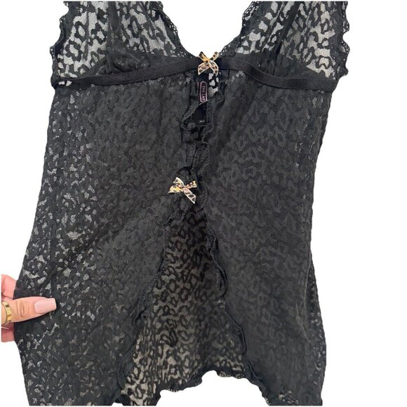 women's victoria secret VS The Lacie Babydoll Black Cheetah Bow Size Medium M‎ - Picture 1 of 7
